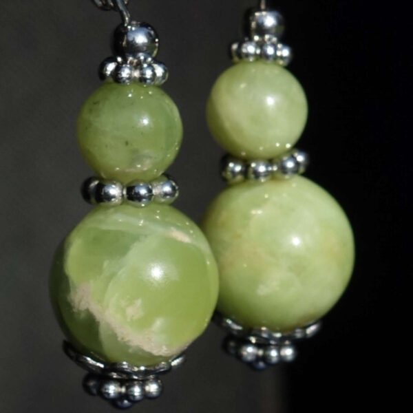 Idocrase Vesuvianite Earrings Semi-Precious Stone Beads Rhodium Plated 925 Sterling Silver Hooks