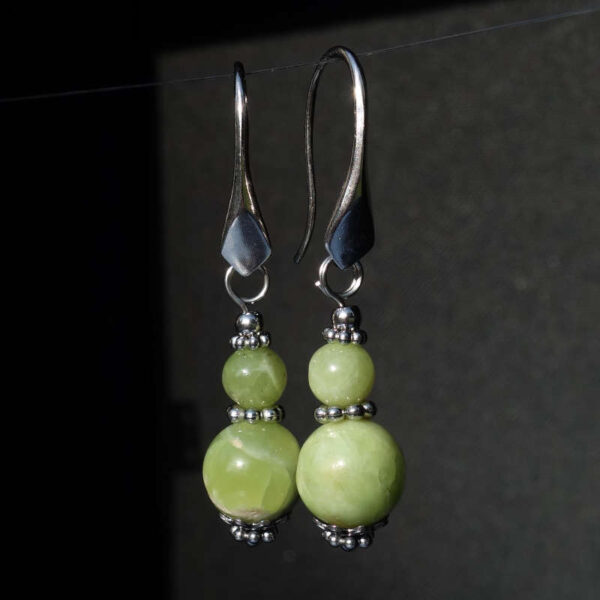 Idocrase Vesuvianite Earrings Semi-Precious Stone Beads Rhodium Plated 925 Sterling Silver Hooks