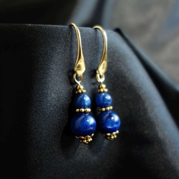 Chatoyant Kyanite Earrings Semi-Precious Stone Beads Real 18k Gold Plated 925 Sterling Silver Hooks