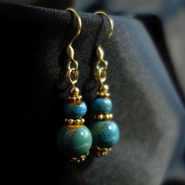 Blue Glazed Ceramic Earring Ceramic Beads Hypoallergic Stainless Steel Hooks