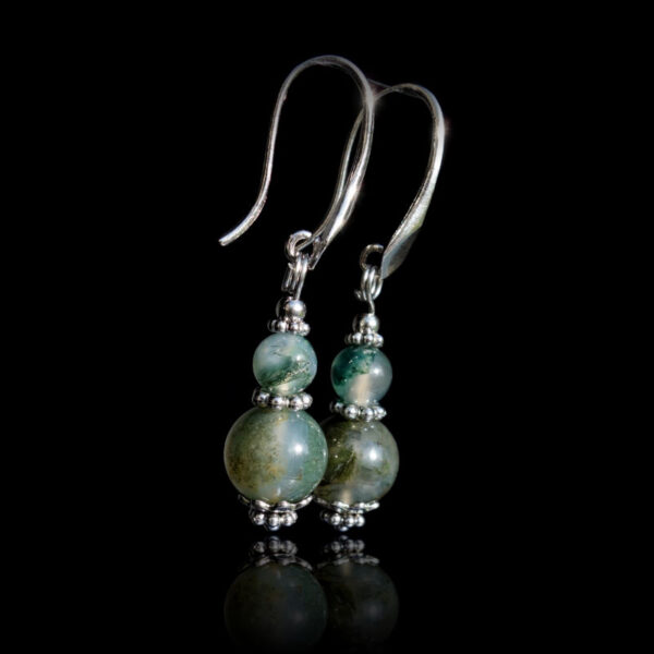 Misty Moss Agate Earrings Semi-Precious Stone Rhodium Plated 925 Sterling Silver Hooks