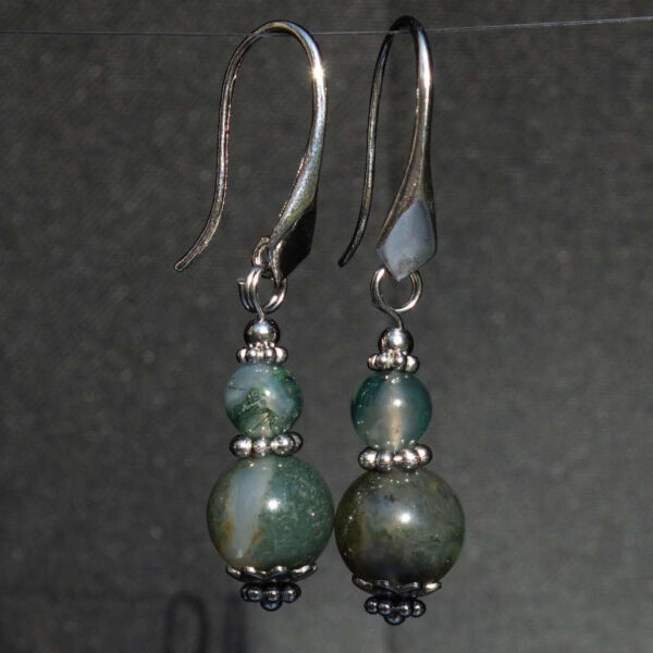 Misty Moss Agate Earrings Semi-Precious Stone Rhodium Plated 925 Sterling Silver Hooks