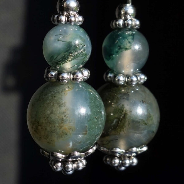 Misty Moss Agate Earrings Semi-Precious Stone Rhodium Plated 925 Sterling Silver Hooks