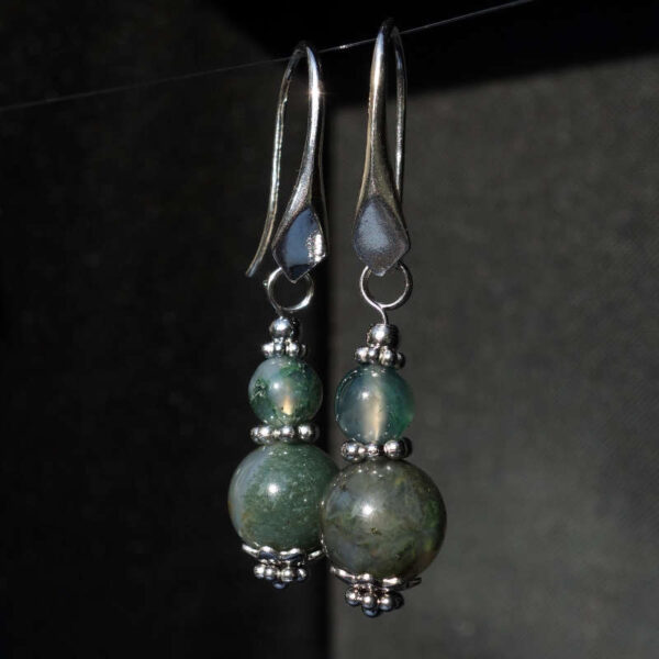 Misty Moss Agate Earrings Semi-Precious Stone Rhodium Plated 925 Sterling Silver Hooks