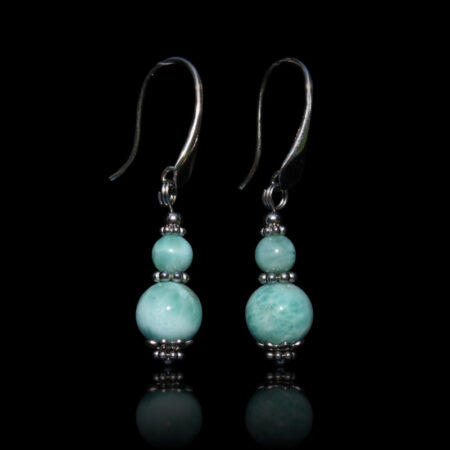 Natural Larimar pectoaNatural Larimar Earrings Semi-Precious Stone Beads Rhodium Plated 925 Sterling Silver Hookslite beaded earrings with rhodium plated 925 silver hooks