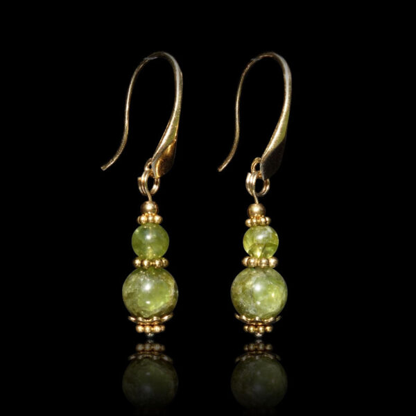 Natural Olivine Peridot Earrings Semi-Precious Stone Beads Real 18k Gold Plated 925 Sterling Silver Hooks