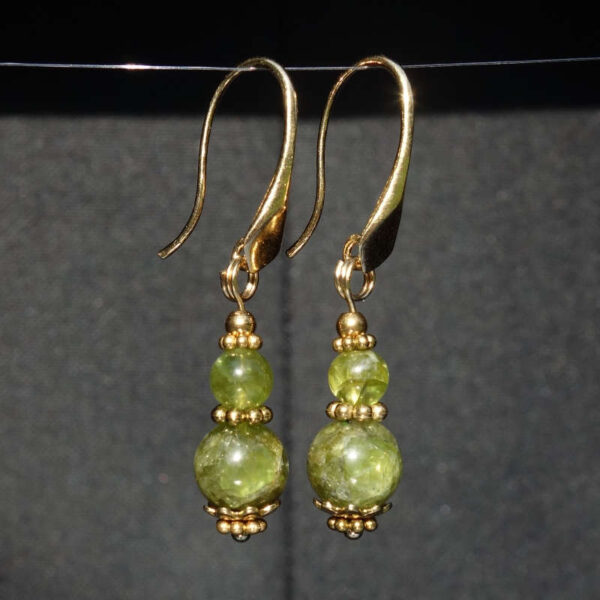 Natural Olivine Peridot Earrings Semi-Precious Stone Beads Real 18k Gold Plated 925 Sterling Silver Hooks