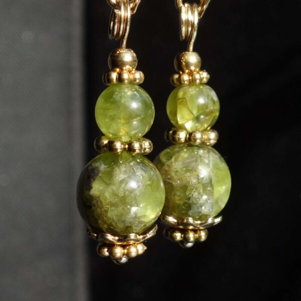 Natural Olivine Peridot Earrings Semi-Precious Stone Beads Real 18k Gold Plated 925 Sterling Silver Hooks