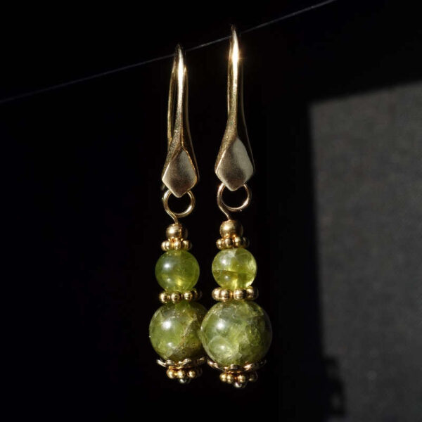 Natural Olivine Peridot Earrings Semi-Precious Stone Beads Real 18k Gold Plated 925 Sterling Silver Hooks