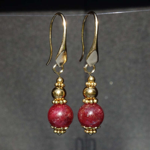 Natural Ruby Earrings Semi-Precious Stone Beads Real 18k Gold Plated 925 Sterling Silver Hooks