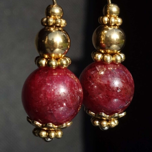 Natural Ruby Earrings Semi-Precious Stone Beads Real 18k Gold Plated 925 Sterling Silver Hooks