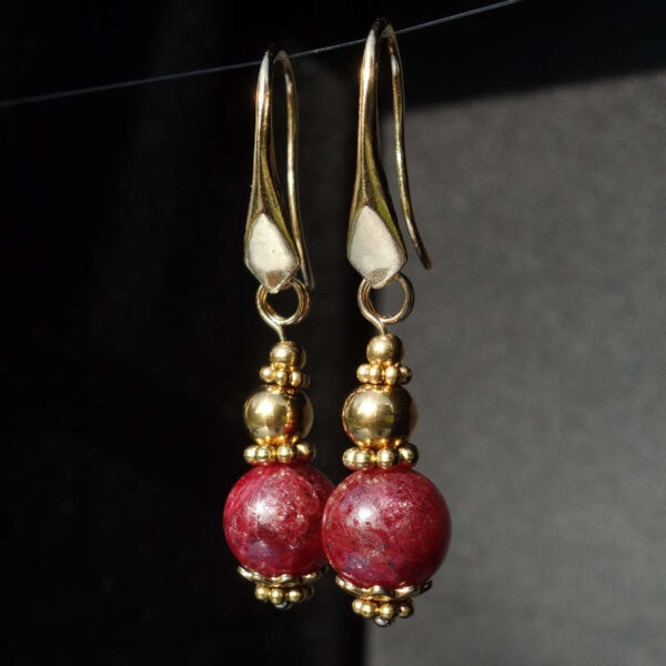 Natural Ruby Earrings Semi-Precious Stone Beads Real 18k Gold Plated 925 Sterling Silver Hooks