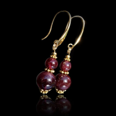 Star Garnet Earrings Purple Starlight Garnet Almandine Semi-Precious Gemstone Beads Real 18k Gold Plated 925 Sterling Silver Hooks