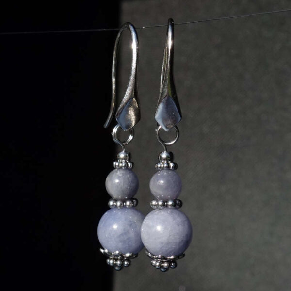 Natural Tanzanite Earrings Semi-Precious Gemstone Beads Rhodium Plated 925 Sterling Silver Hooks