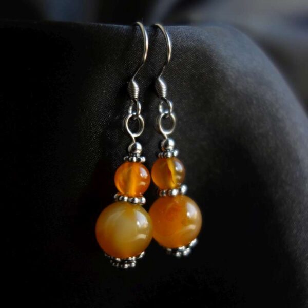 Light Orange Dyed Agate Earrings Semi-Precious Stone Hypoallergic Stainless Steel Hooks