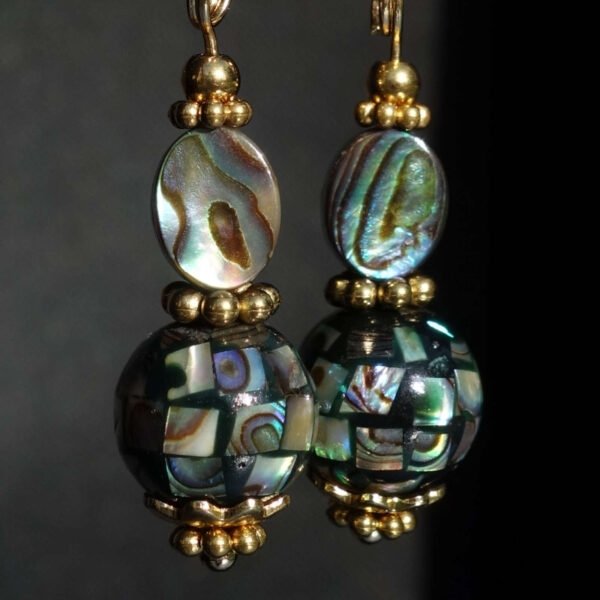 Paua Shell Earrings Seashell Natural Beads Real 18k Gold Plated 925 Sterling Silver Hooks