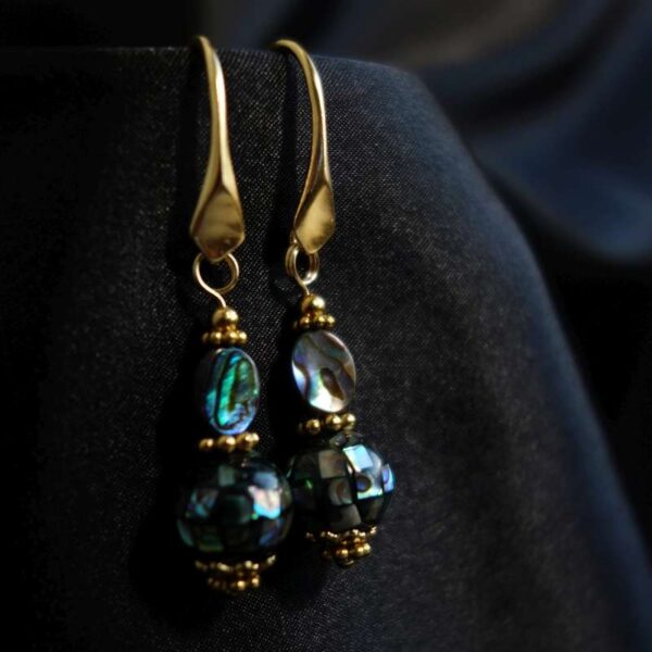 Paua Shell Earrings Seashell Natural Beads Real 18k Gold Plated 925 Sterling Silver Hooks