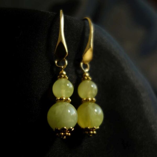 Australian Golden Prehnite Earrings Semi-Precious Stone Beads Real 18k Gold Plated 925 Sterling Silver Hooks