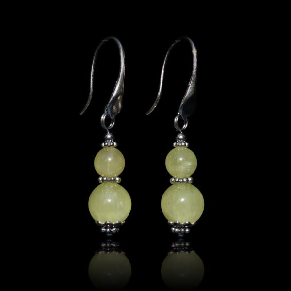 Australian Golden Prehnite Earrings Semi-Precious Stone Beads Rhodium Plated 925 Sterling Silver Hooks