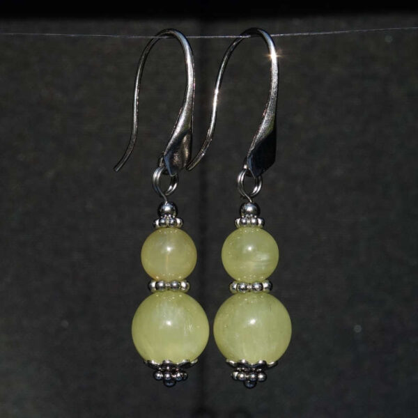 prehnite beaded earrings with rhodium plated 925 silver hooks