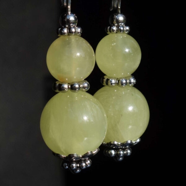 Australian Golden Prehnite Earrings Semi-Precious Stone Beads Rhodium Plated 925 Sterling Silver Hooks