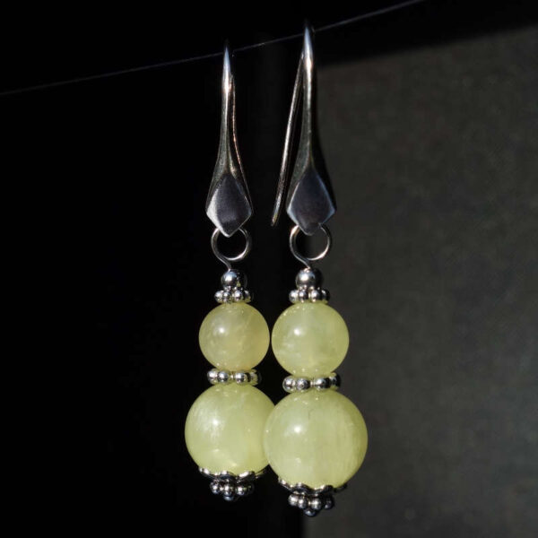 Australian Golden Prehnite Earrings Semi-Precious Stone Beads Rhodium Plated 925 Sterling Silver Hooks