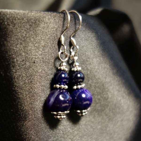 Dark Purple Dyed Agate Earrings Semi-Precious Stone Hypoallergic Stainless Steel Hooks