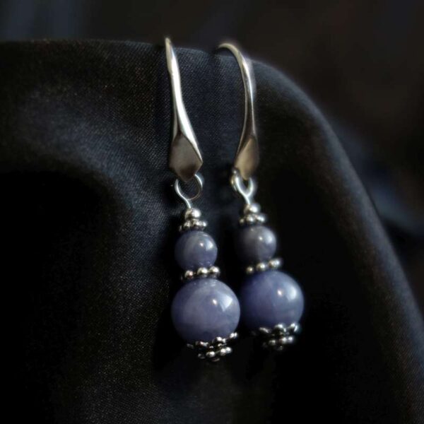 Natural Tanzanite Earrings Semi-Precious Gemstone Beads Rhodium Plated 925 Sterling Silver Hooks