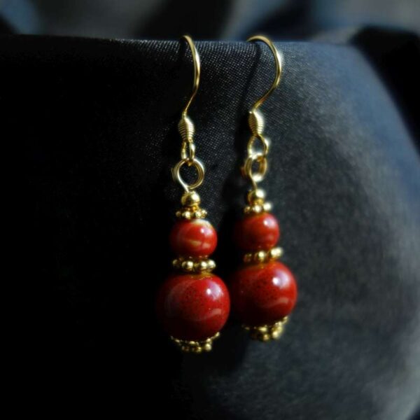 Red Glazed Ceramic Earring Ceramic Beads Hypoallergic Stainless Steel Hooks