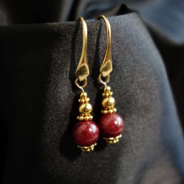 Natural Ruby Earrings Semi-Precious Stone Beads Real 18k Gold Plated 925 Sterling Silver Hooks