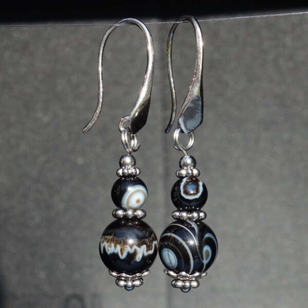 Onyx Earrings Semi-Precious Gemstone Rhodium Plated 925 Sterling Silver Hooks