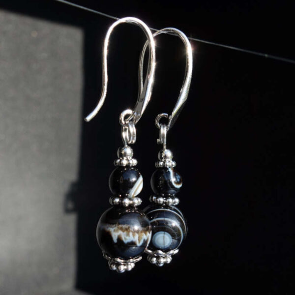 Onyx Earrings Semi-Precious Gemstone Rhodium Plated 925 Sterling Silver Hooks