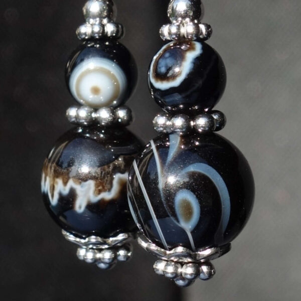 Onyx Earrings Semi-Precious Gemstone Rhodium Plated 925 Sterling Silver Hooks