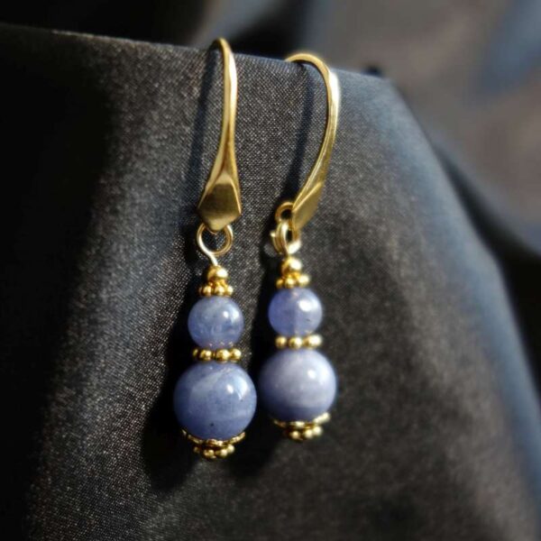 Natural Tanzanite Earrings Semi-Precious Gemstone Beads Real 18k Gold Plated 925 Sterling Silver Hooks