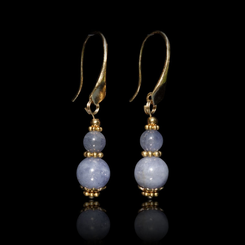 tanzanite beaded earrings with real 18k gold plated 925 silver hooks