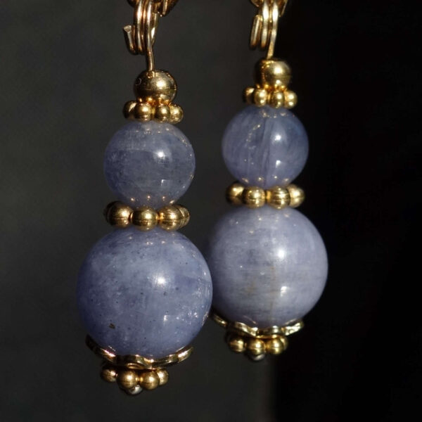 Natural Tanzanite Earrings Semi-Precious Gemstone Beads Real 18k Gold Plated 925 Sterling Silver Hooks