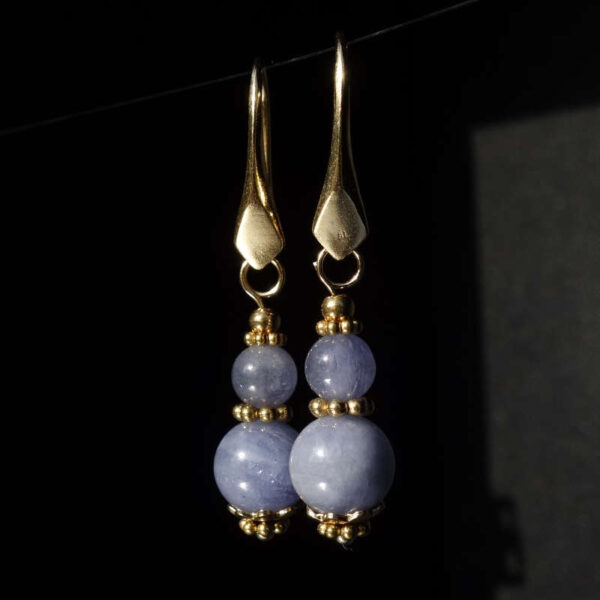 Natural Tanzanite Earrings Semi-Precious Gemstone Beads Real 18k Gold Plated 925 Sterling Silver Hooks