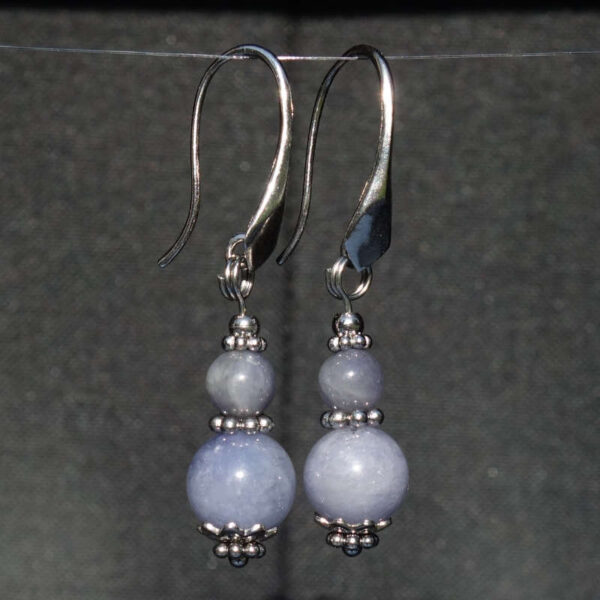 Natural Tanzanite Earrings Semi-Precious Gemstone Beads Rhodium Plated 925 Sterling Silver Hooks