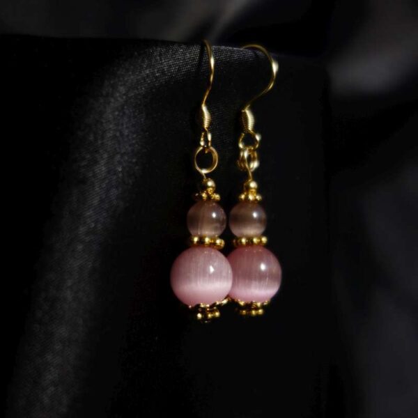 Pink Chatoyant Cat's Eye Effect Glass Earrings with Hypoallergic Stainless Steel Hooks