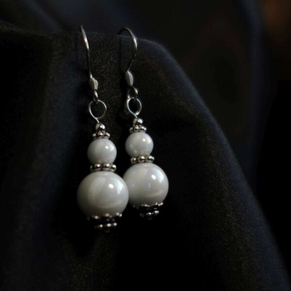 White AB Porcelain Imitation Earring Glass Beads Hypoallergic Stainless Steel Hooks