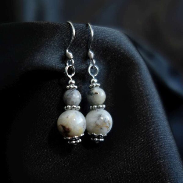 White Pietersite Earrings Eagle's Eye Semi-Precious Stone Beads Hypoallergic Stainless Steel Hooks