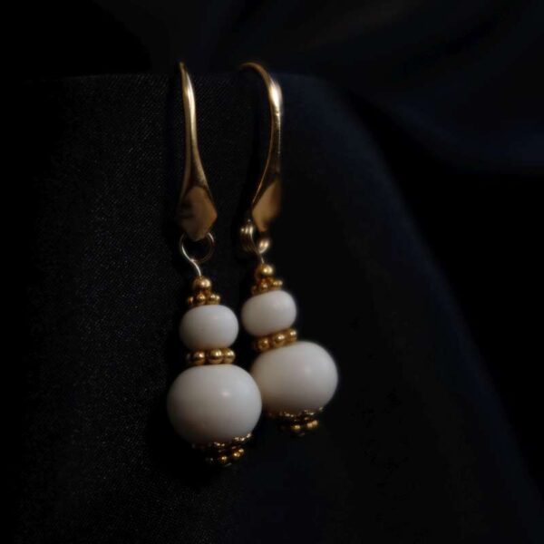 White Yak Bone Earrings Natural Beads Real 18k Gold Plated 925 Sterling Silver Hooks