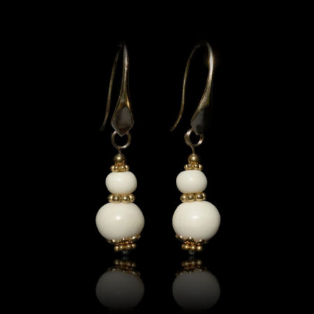 White Yak Bone Earrings Natural Beads Real 18k Gold Plated 925 Sterling Silver Hooks