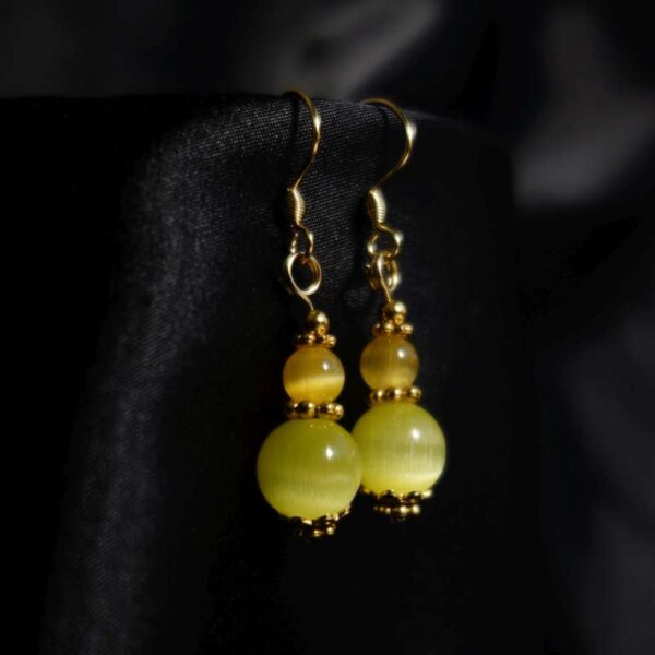 Yellow Lemon Citron Chatoyant Cat's Eye Effect Glass Earrings with Hypoallergic Stainless Steel Hooks