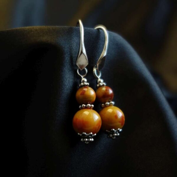 Fiery Yellow Phoenix Pietersite Earring Semi-Precious Stone Beads Rhodium Plated 925 Sterling Silver Hooks