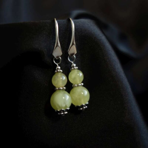 Australian Golden Prehnite Earrings Semi-Precious Stone Beads Rhodium Plated 925 Sterling Silver Hooks