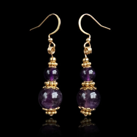 Amethyst Earrings Semi-Precious Stone Beads Hypoallergic Stainless Steel Hooks