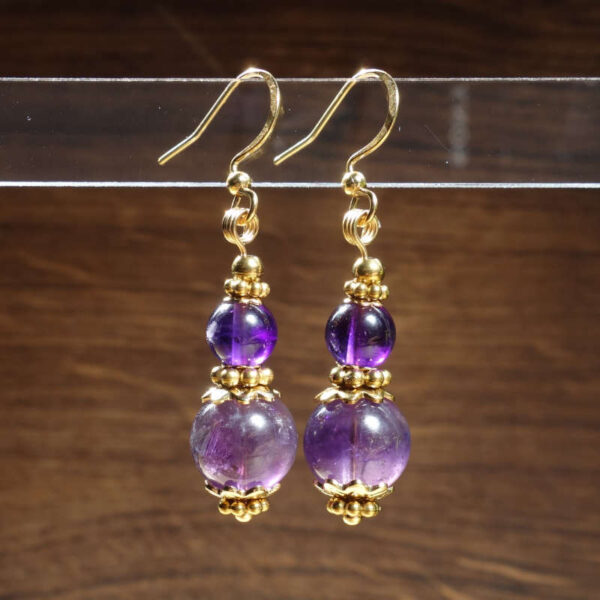 Amethyst Earrings Semi-Precious Stone Beads Hypoallergic Stainless Steel Hooks