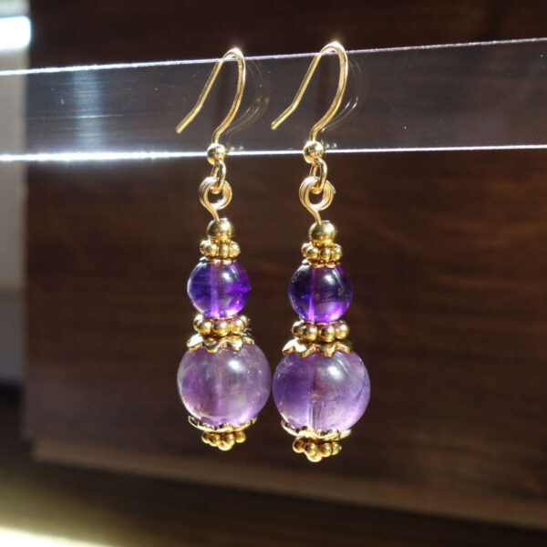 Amethyst Earrings Semi-Precious Stone Beads Hypoallergic Stainless Steel Hooks