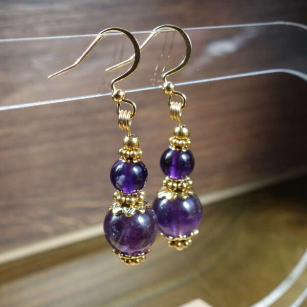 Amethyst Earrings Semi-Precious Stone Beads Hypoallergic Stainless Steel Hooks